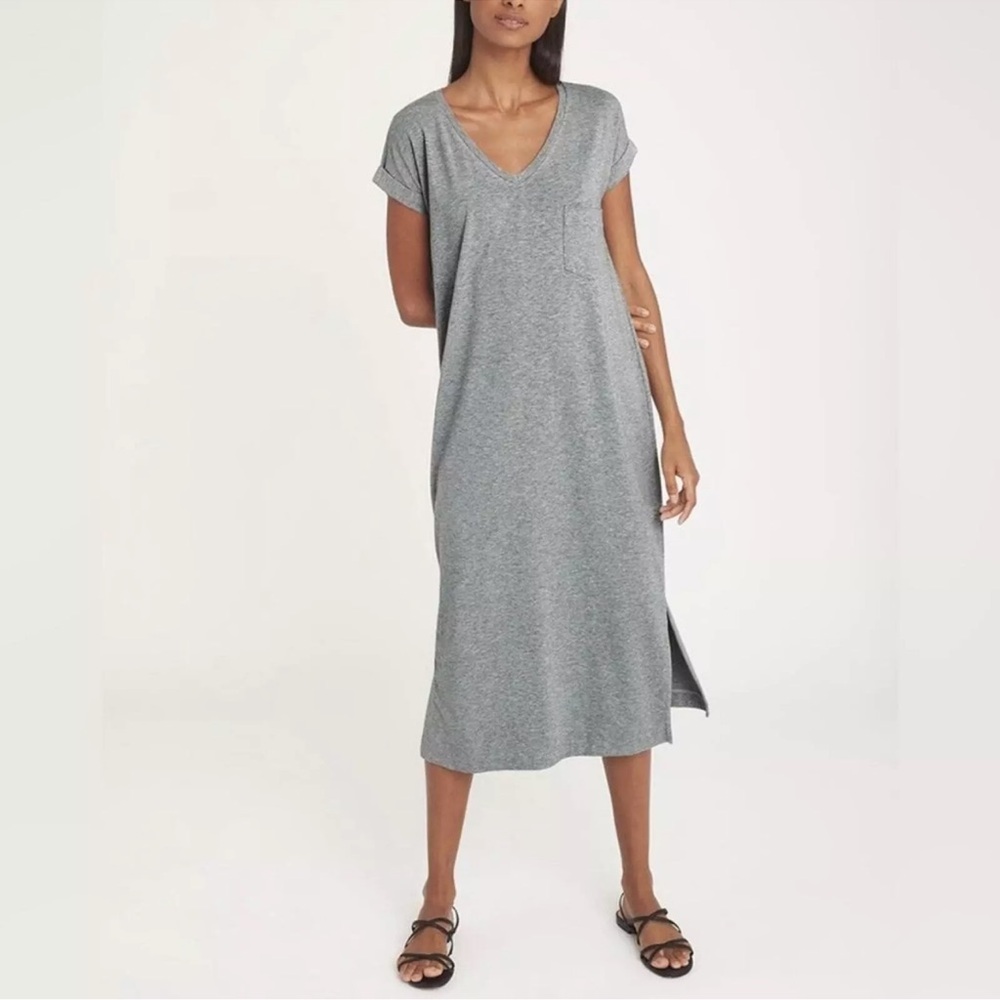 Cuyana Pima Cotton V-Neck Short Sleeve Minimalist Casual Midi Dress Small Medium